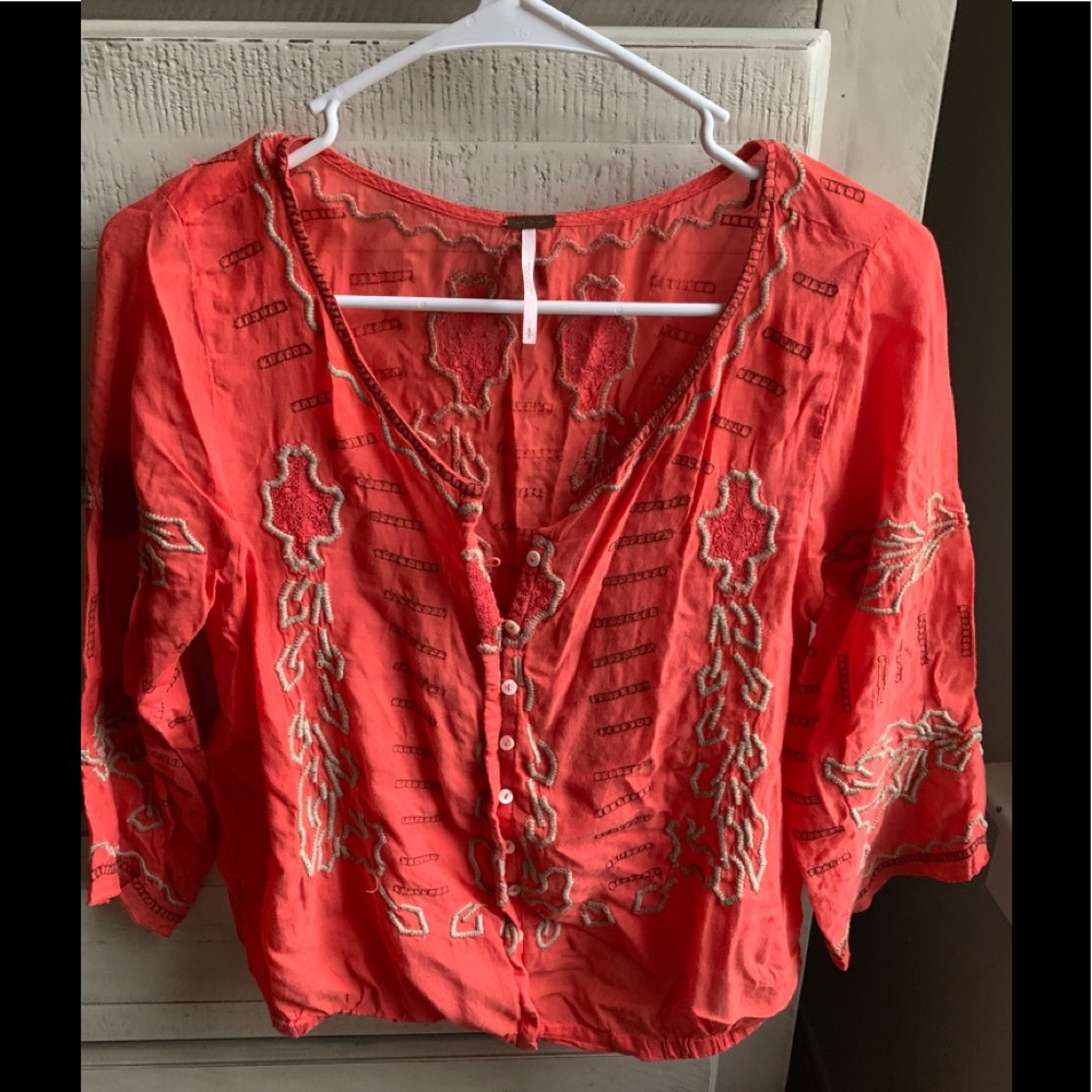 Free people embroidered flower detail top